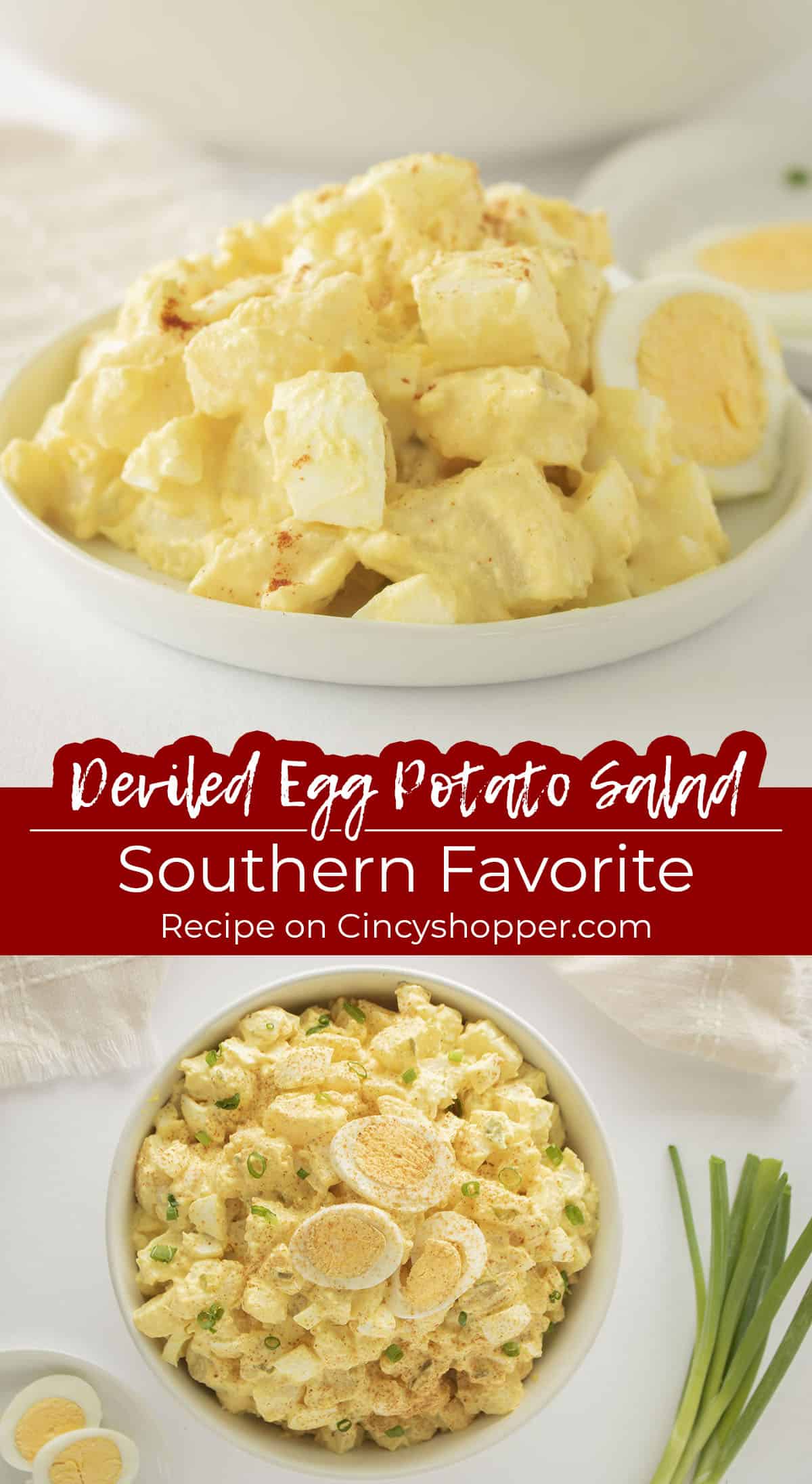 Long pin collage with Deviled Egg Potato Salad Southern Favorite