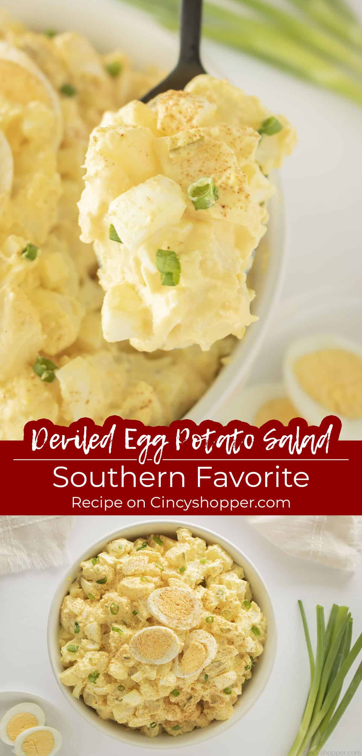 Long pin collage with Deviled Egg Potato Salad Southern Favorite