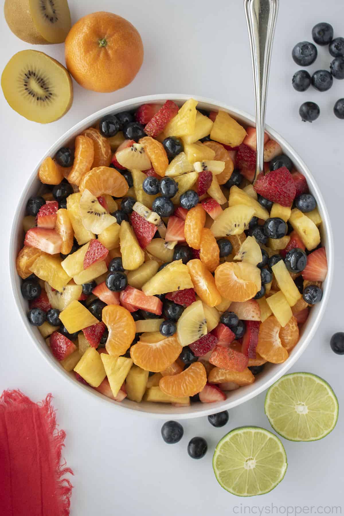 Best fruit salad in a white bowl.