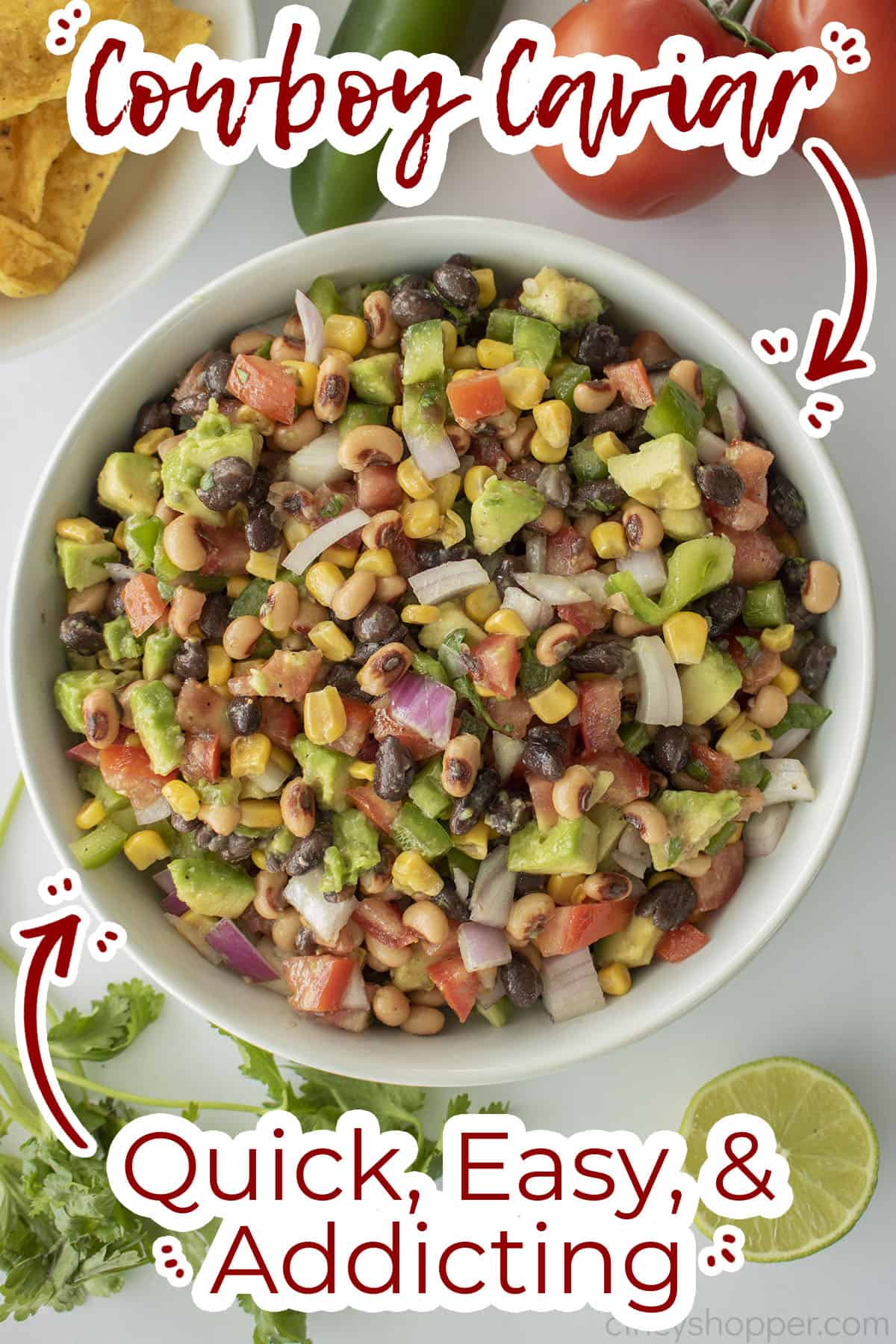 Text on image Cowboy Caviar Quick, Easy & addicting