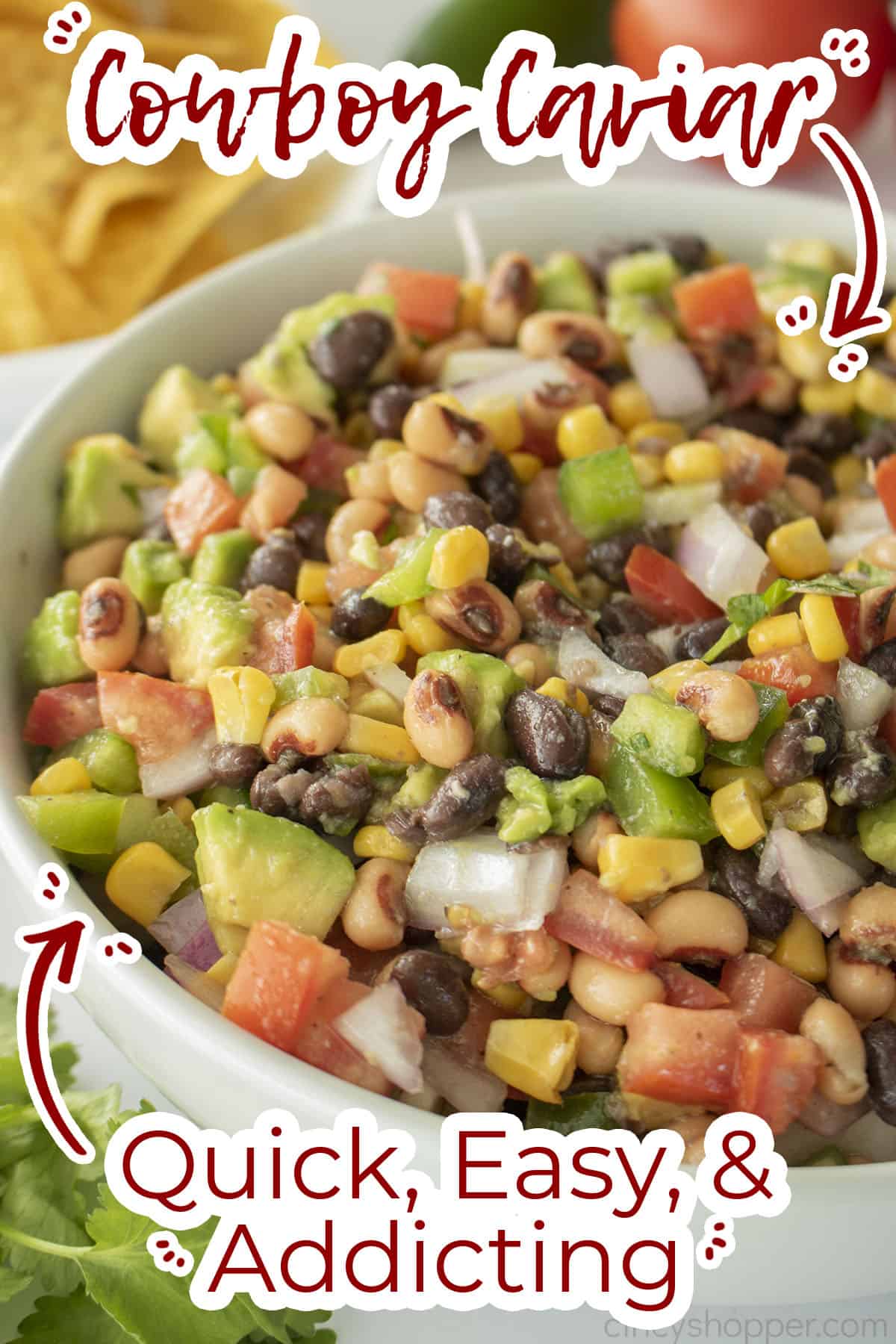 Text on image Cowboy Caviar Quick, Easy & addicting