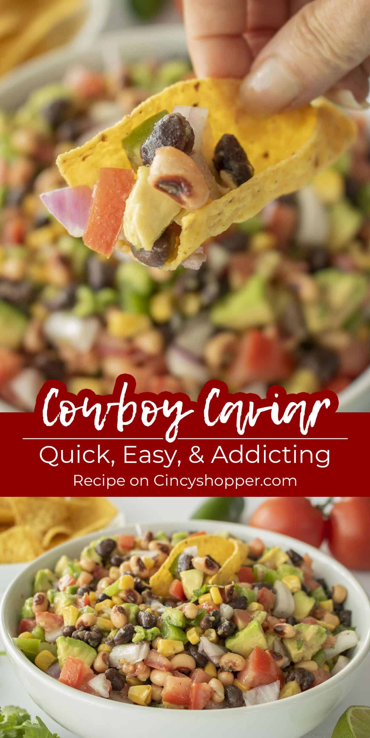 Long pin Text on image Cowboy Caviar Quick, Easy & addicting