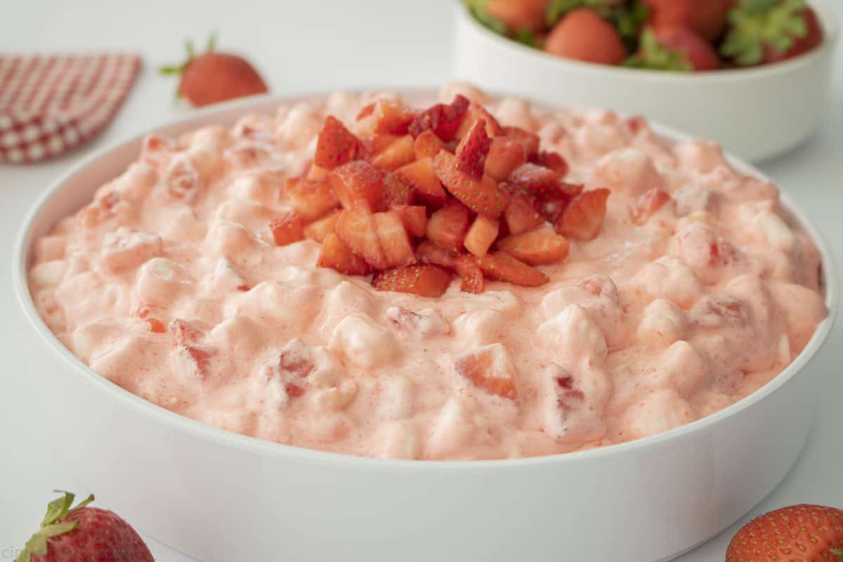Fluff strawberry salad in a bowl.