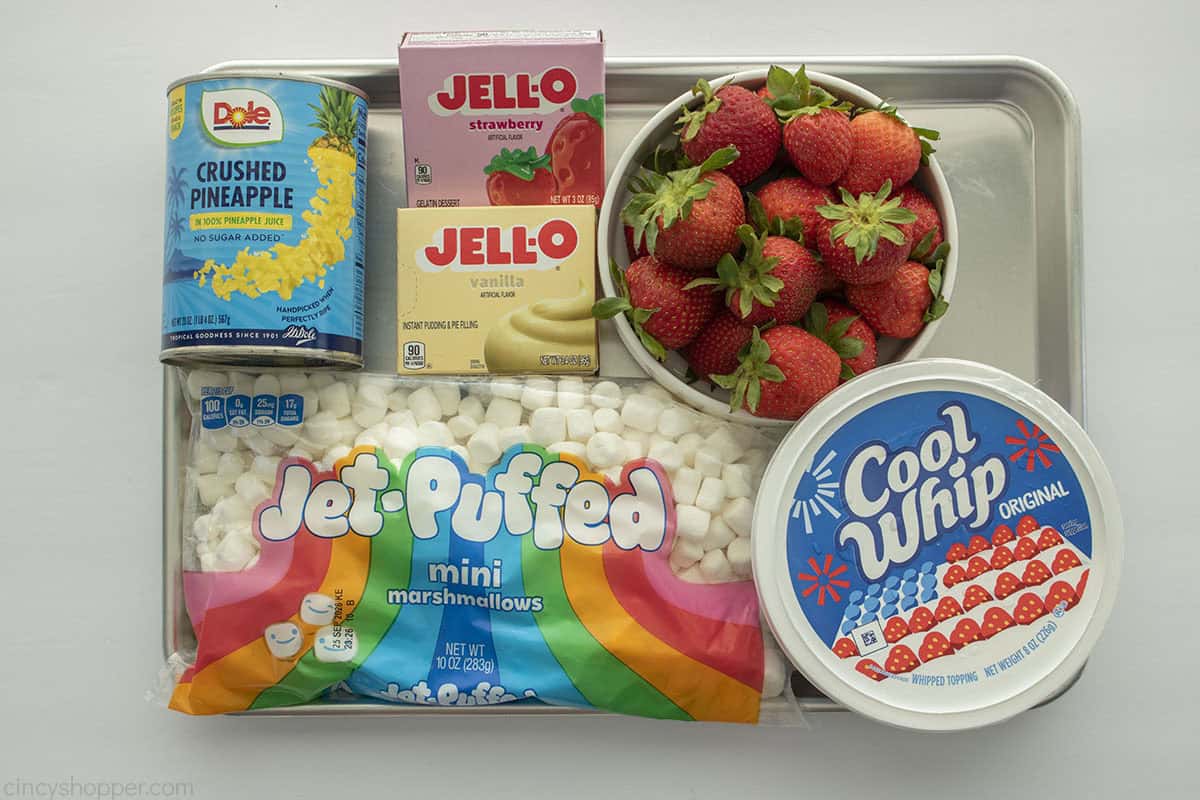 Classic Strawberry Fluffy Salad ingredients.