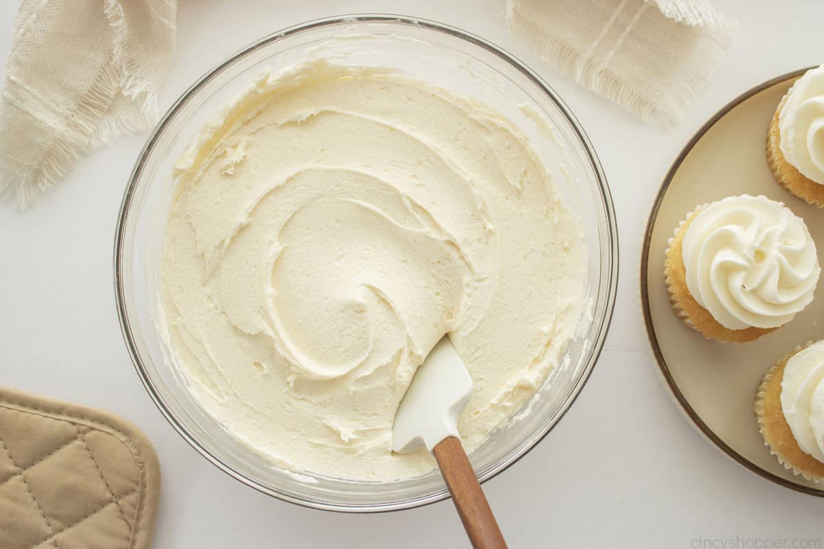 Completed vanilla butter cream in a bowl.