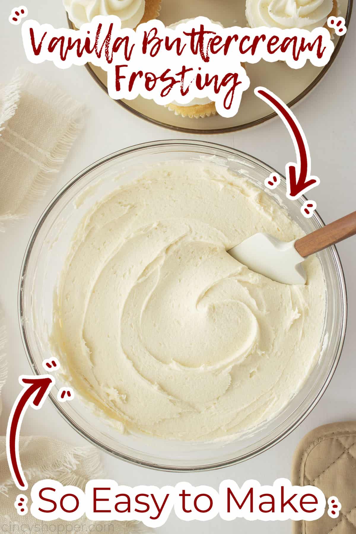 Text on image Vanilla Buttercream Frosting So Easy to Make.