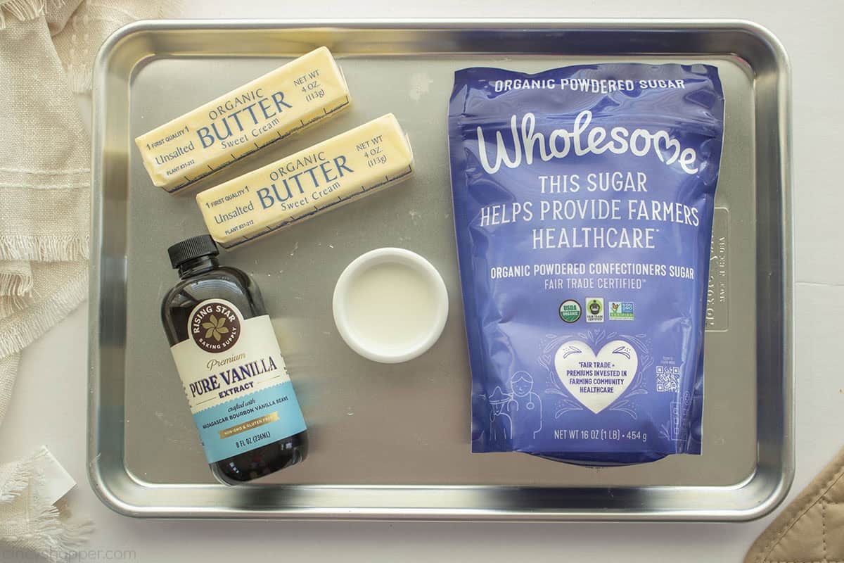 Vanilla Buttercream Frosting Ingredients.