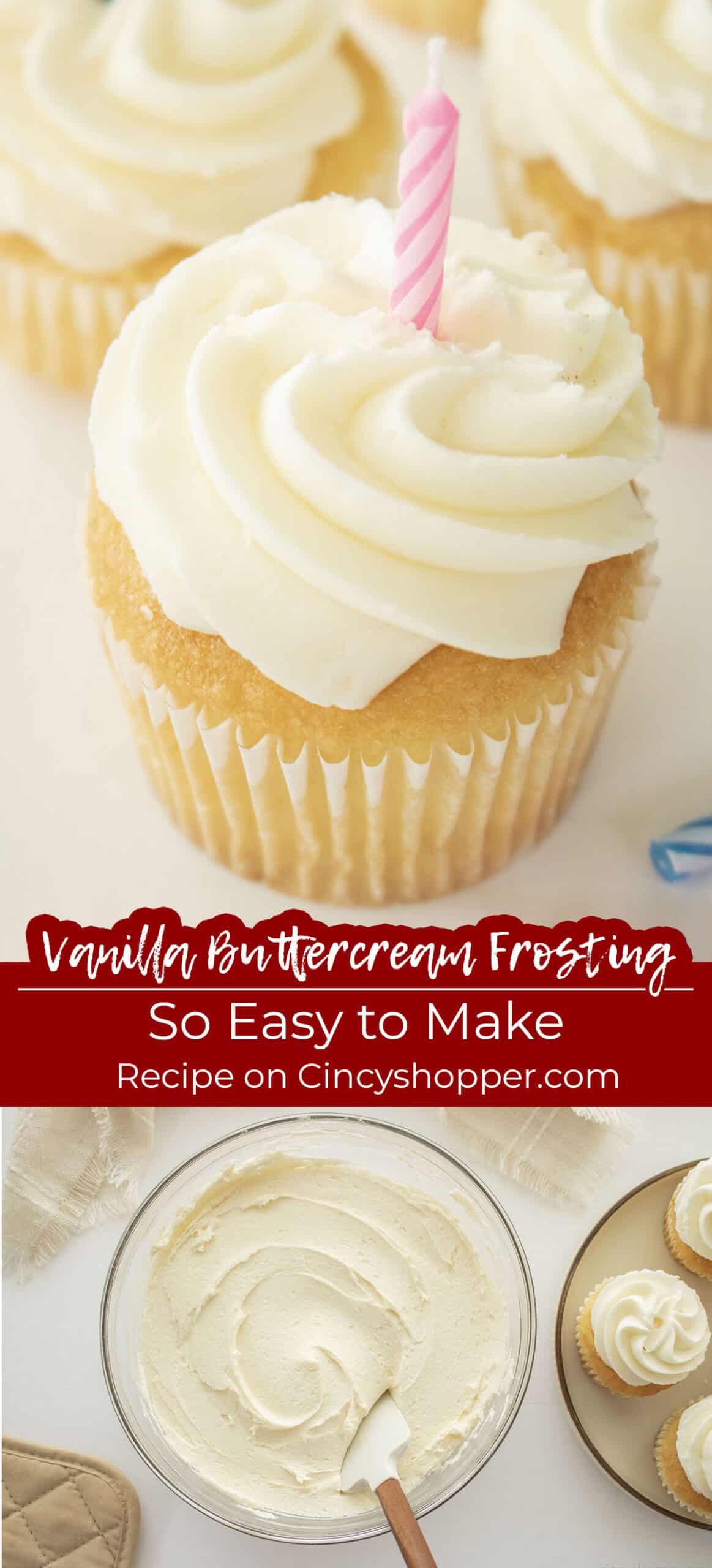 Long pin collage Text on image Vanilla Buttercream Frosting So Easy to Make.