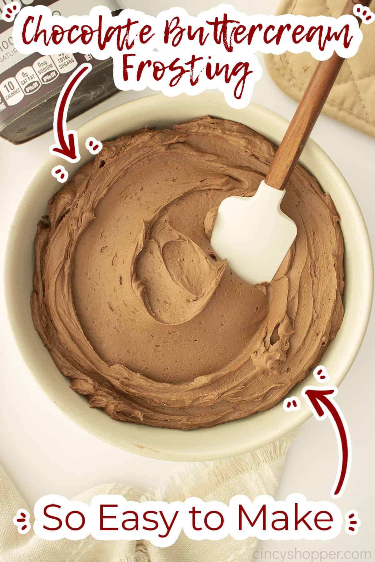 Text on image Chocolate Buttercream Frosting so easy to make.