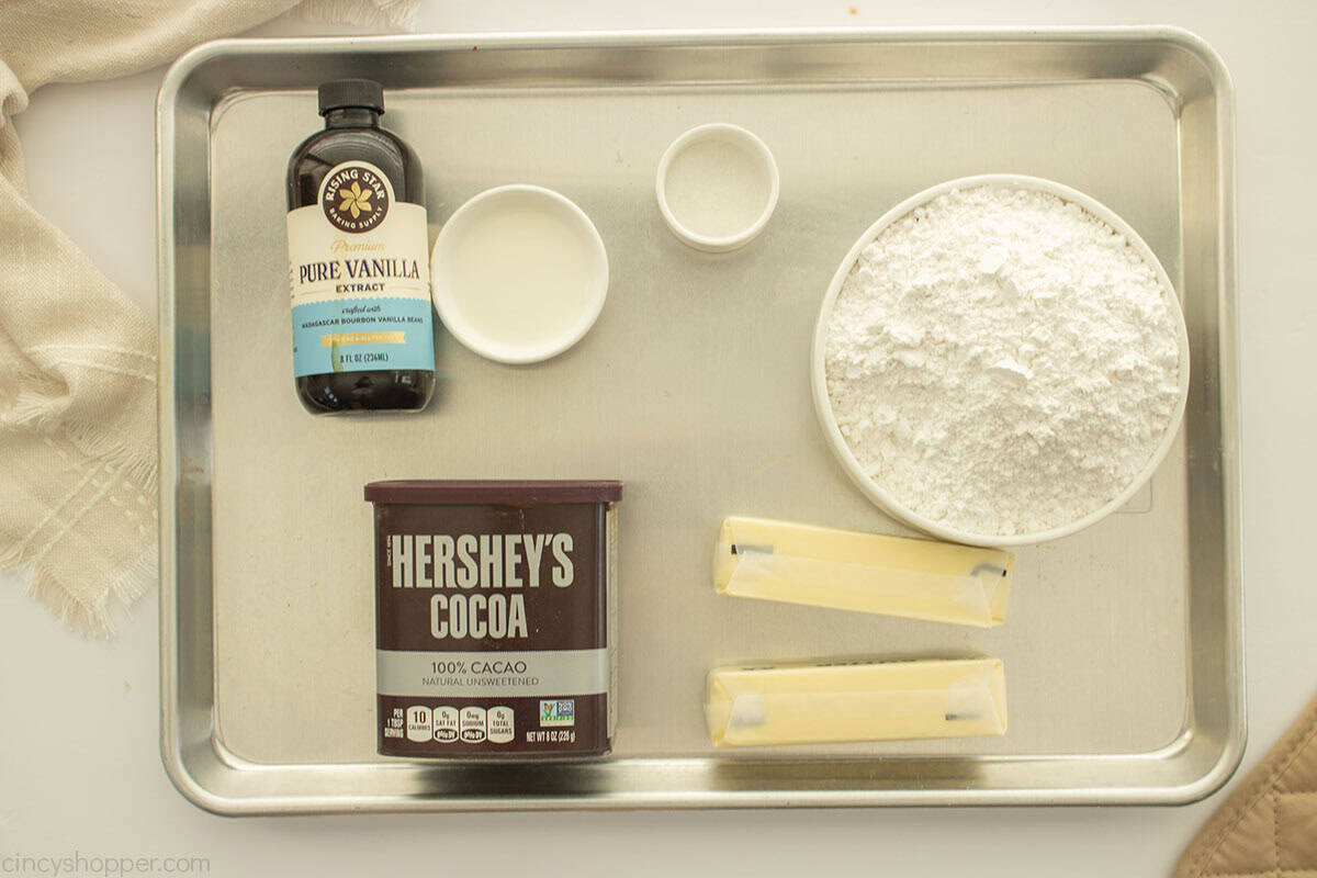 Ingredients to make Chocolate Buttercream Frosting