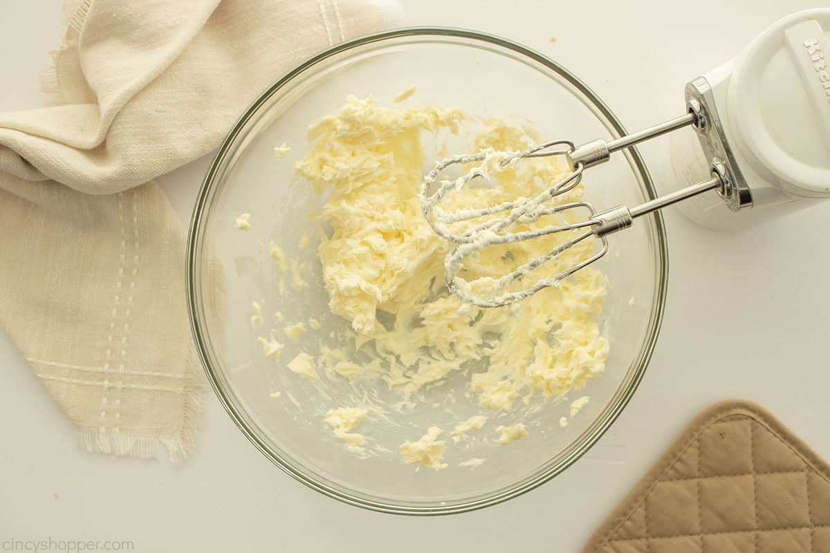 Creamed butter in a bowl.