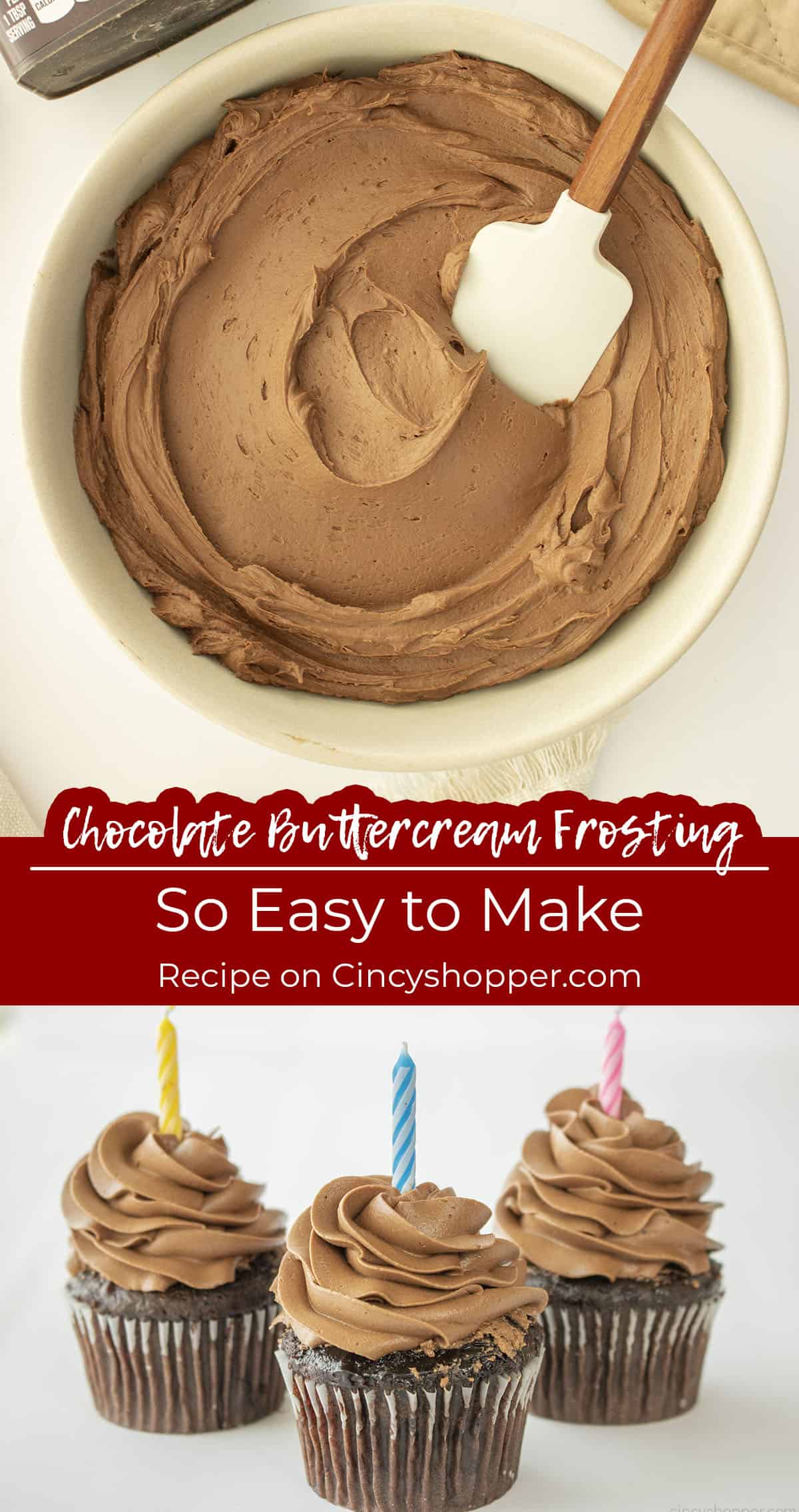 Long pin collage Text on image Chocolate Buttercream Frosting so easy to make.
