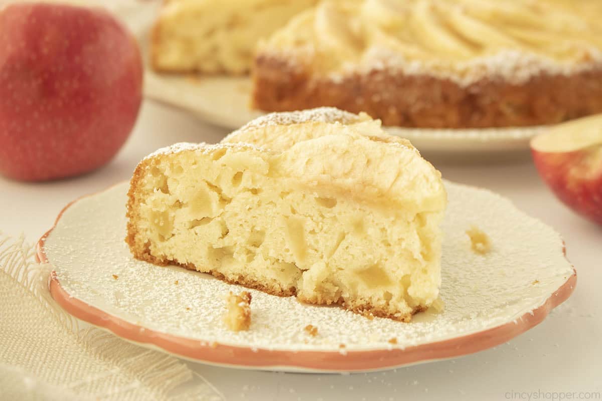 Slice of French Apple Cake on a plate.