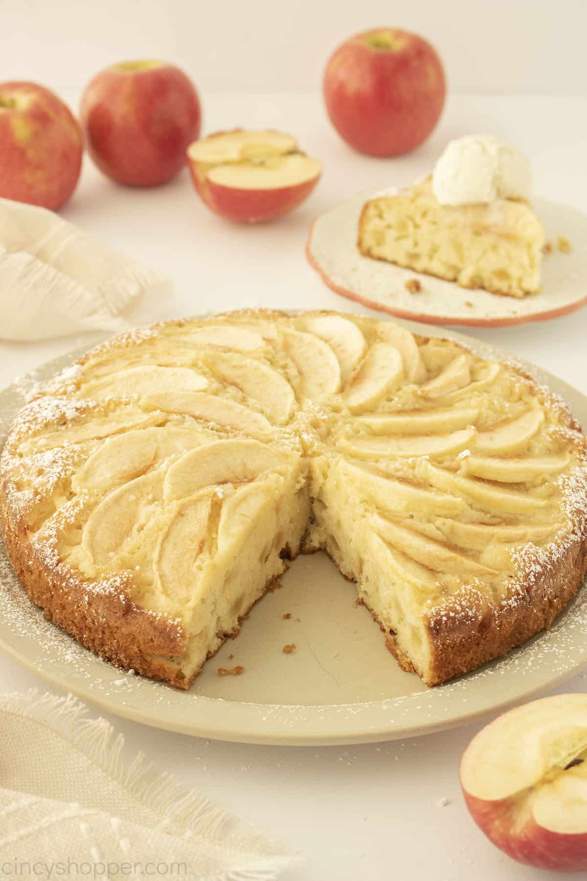 Slice removed from whole Apple Cake