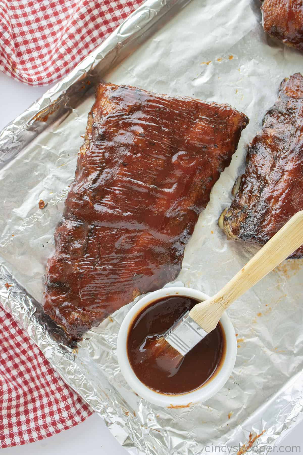 Oven Baked Ribs slab on a foil lined pan.
