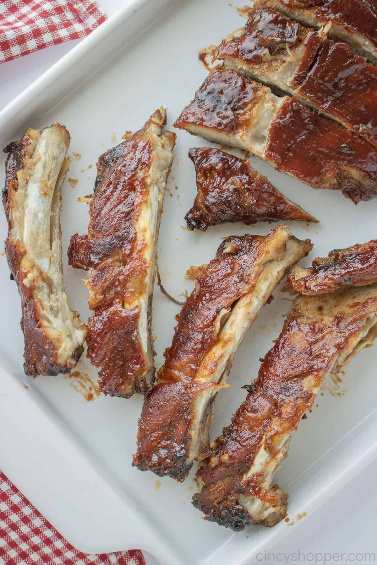 Oven Ribs sliced on a platter.